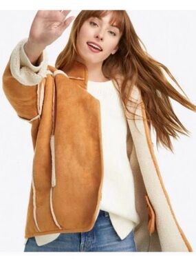 Draper James Faux Suede Reversible Sherpa Jacket Tan Medium